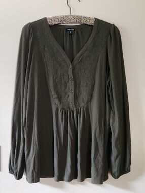 torrid Olive Embroidered Button-Front Peasant Blouse